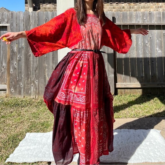 Handmade Earthy Voluminous Maxi Bandana Dress SKU 02265 Red Rose - Picture 14 of 16